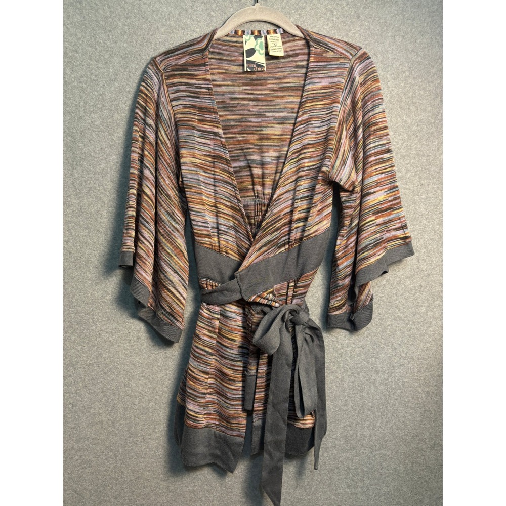 Mimi Chica‎ Striped Knit Wrap Cardigan Women Medium Boho Festival Tie Waist
